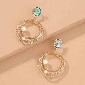 2/$21 Round Faux Abalone Pearl Dangle Earrings